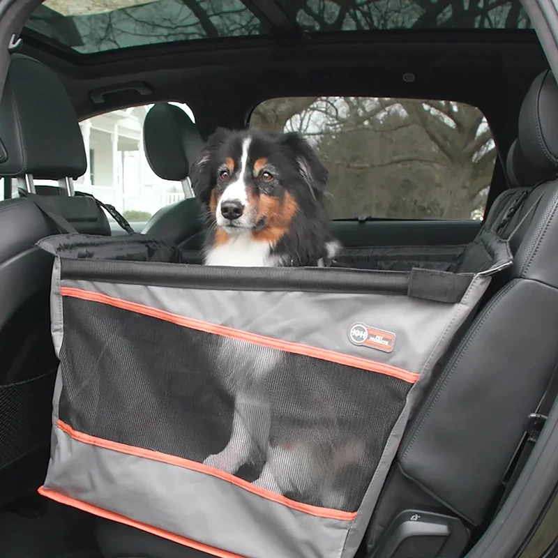K&H Pet Products Buckle N' Go Dog for Large Pets, Waterproof Fabric with Breathable Mesh & Adjustable Seat Belt Car, Dog Hammock & Carrier Cover - Gray MD/LG