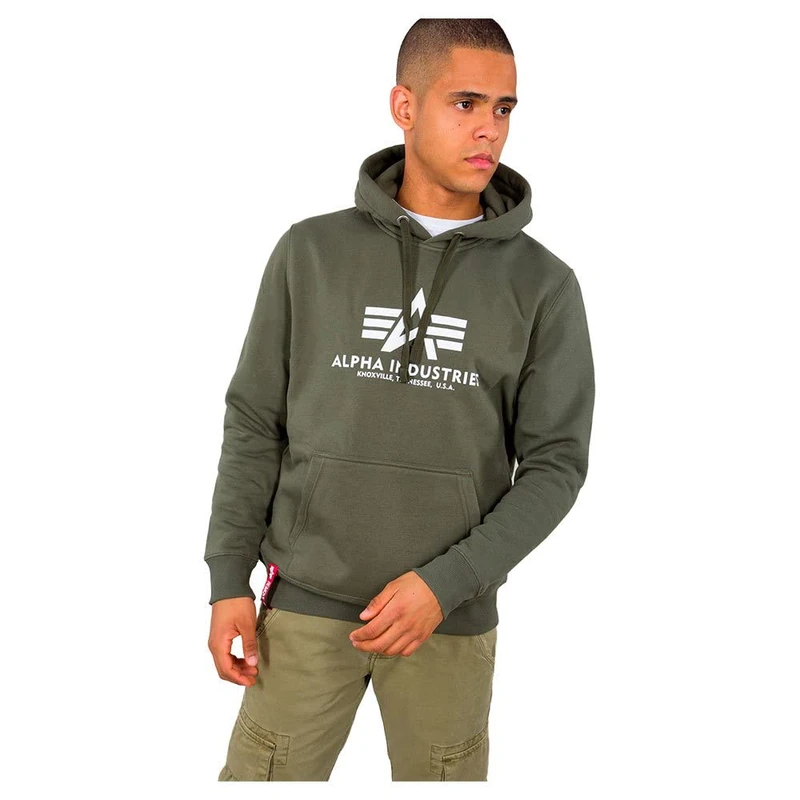 Alpha Industries Basic Hoody Hooded Sweat for Men Dark Olive