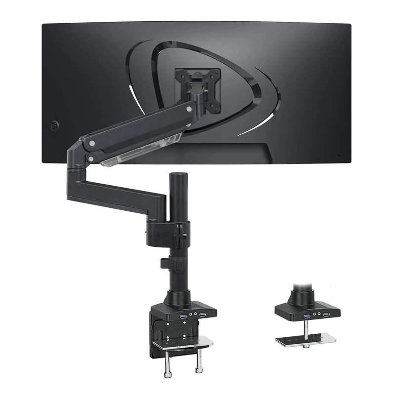 Mount-It! Ultrawide Monitor Desk Mount, Single Monitor Mount for Heavy Monitors Up to 35 Inch and 33 Lbs, VESA 100, 200 mm Compatible, Height Adjustable Gas Spring Arm 2 x USB 3.0 and Audio Port