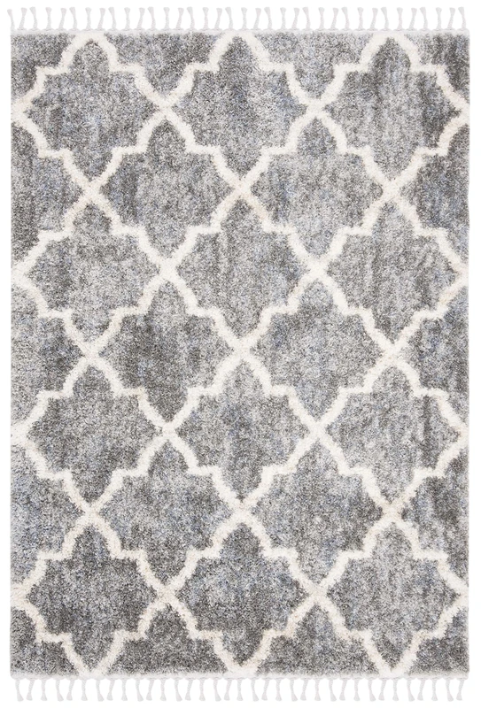 Safavieh Moroccan Shaggy Indoor Woven Rectangle Area Rug, Berber Fringe Shag Collection, BFG627, in Grey / Cream, 122 X 183 cm for Living Room, Bedroom or Any Indoor Space
