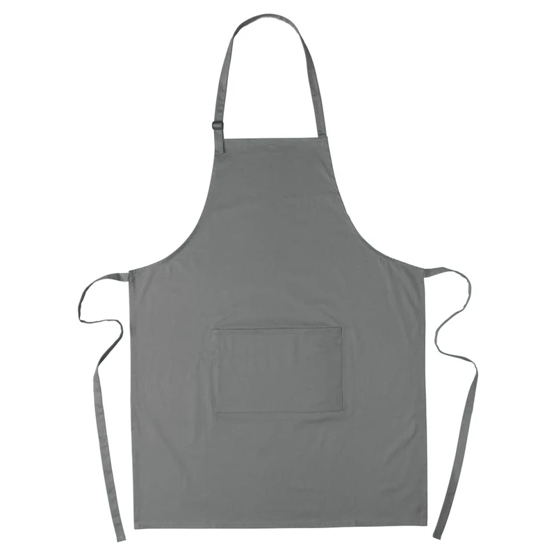 eBuyGB 1339407 100% Cotton Plain Aprons with Adjustable Neck Strap & Front Pocket Chefs Kitchen, Grey