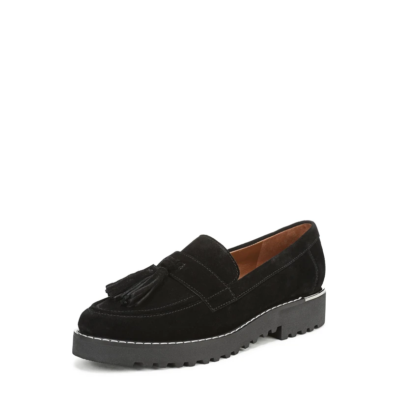 Franco Sarto Women's Carolynn Lug Sole Loafer, Black Suede, 4 UK