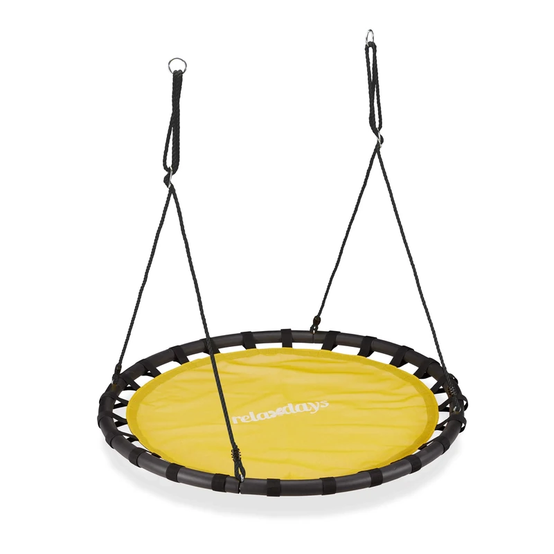 Relaxdays Nest Swing, Round Hanging Swing for Children, Height-Adjustable, Ø: 120 cm, For up to 100 kg, Yellow