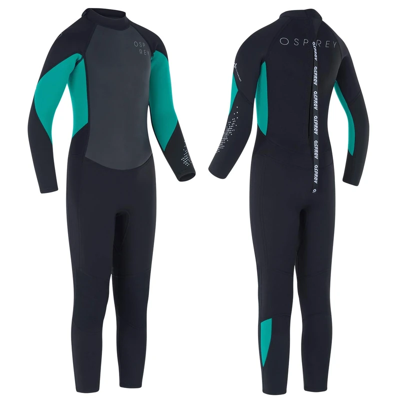 Osprey Girls Full Length 3mm Summer Wetsuit, Kids Neoprene Surfing Bodyboarding Wetsuit, Zero, Teal