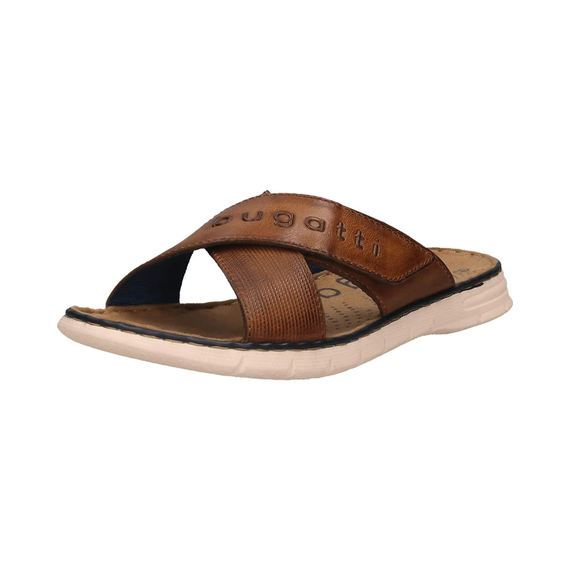 bugatti Men's Summer Mules Made of Leather and Textile, Cognac, 7.5 UK