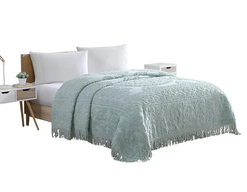 Beatrice Home Fashions Bedspread, Chenille, Blue, Queen