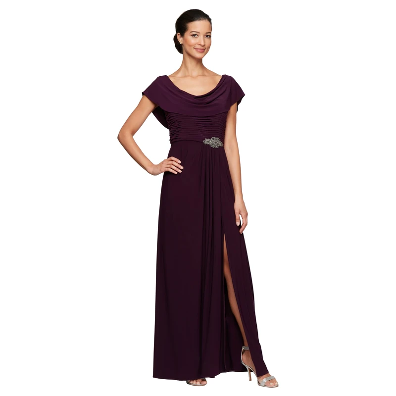 Alex Evenings Women's Long Cowl Neck A-line Dress Special Occasion, Eggplant, 22