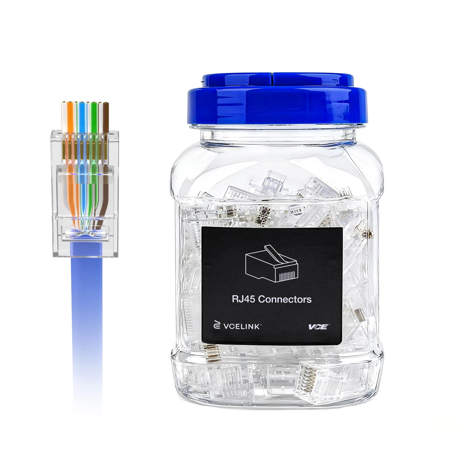 VCE Cat6 RJ45 Connectors Pass Through 100 Pack, UL-Listed Ethernet Plugs Gold-Plated for Cat6/Cat5/Cat5e UTP Solid & Stranded Network Cable