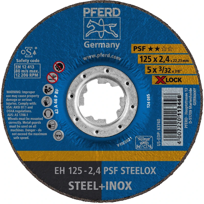PFERD Cutting Disc, 25 Pieces, 125 x 2.4 mm, Offset, X-Lock (22.23 mm), PSF Steelox, 61740125 - for Quick and Comfortable Tool Change
