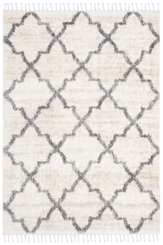 Safavieh Moroccan Shaggy Indoor Woven Rectangle Area Rug, Berber Fringe Shag Collection, BFG627, in Cream / Grey, 122 X 183 cm for Living Room, Bedroom or Any Indoor Space