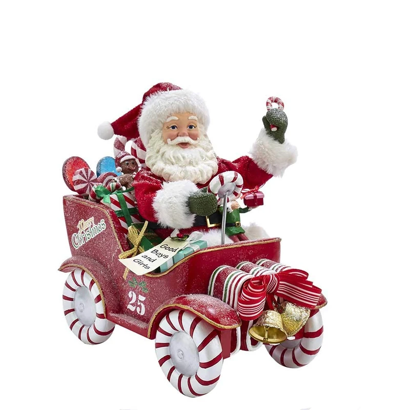 Kurt Adler 8.5-Inch Musical Fabriche Candy Car Santa Decor - Image 1