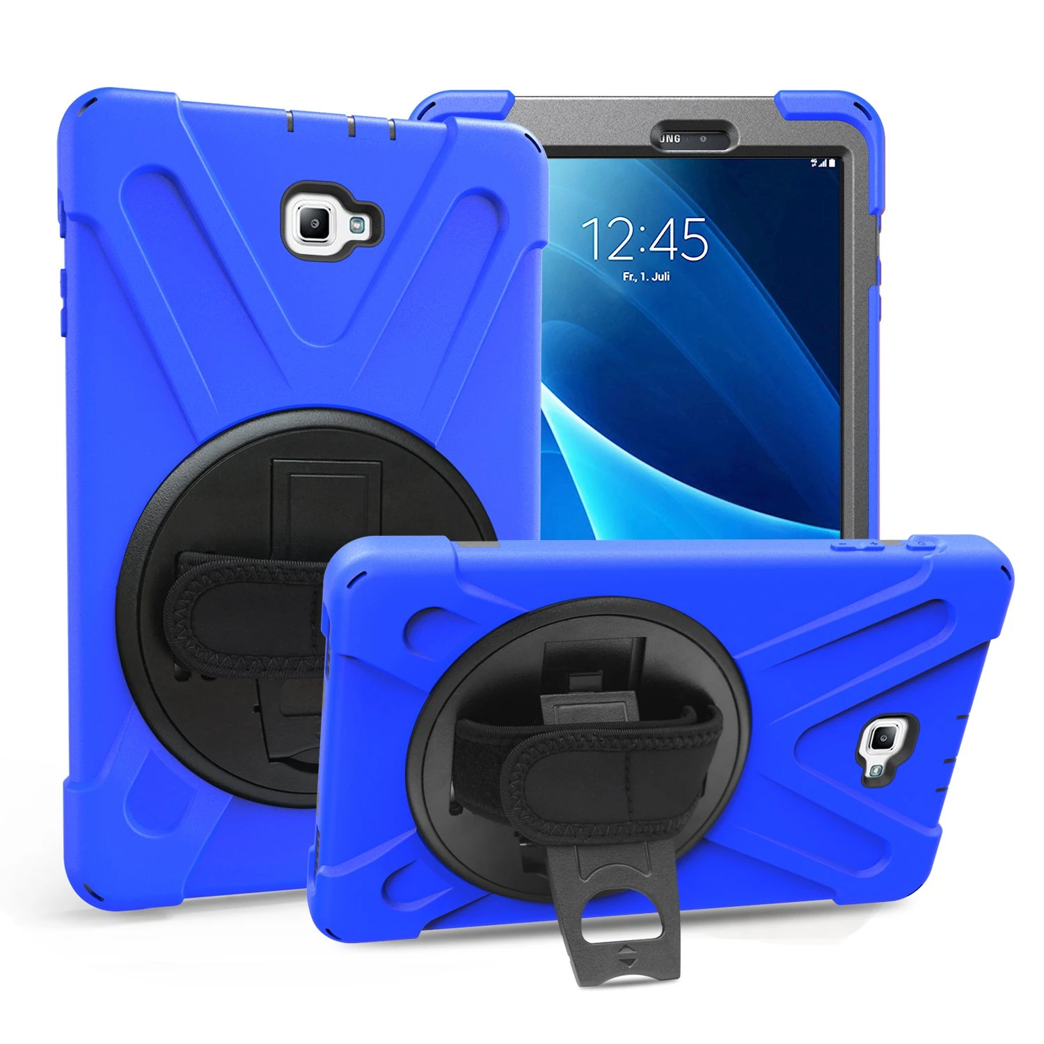 Gerutek for Samsung Galaxy Tab A 10.1 2016 Case SM-T580/T585 Heavy Duty Rugged Full Body Shockproof with 360 Degree Kickstand and Hand/Shoulder Strap Drop Protection Cover for Galaxy Tab A6 10.1 Blue