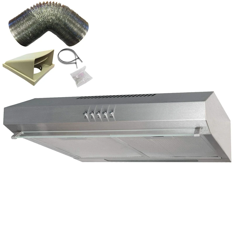 SIA 50cm Stainless Steel Slimline Visor Cooker Hood Extractor Fan & 3m Ducting