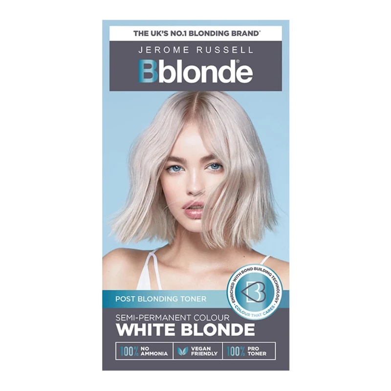 Jerome Russell Bblonde White Blonde Post Blonding Toner - Semi Permanent Hair Dye Kit for Pre Lightened & Blonde Hair with Brazil Nut Oil, No Ammonia & Vegan