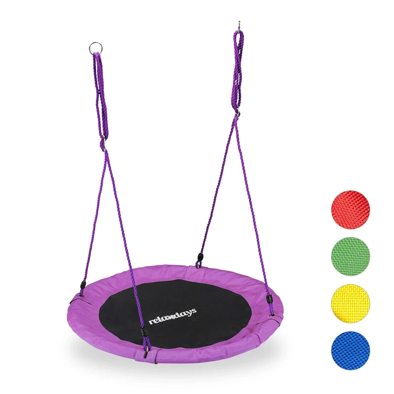 Relaxdays Round Nest Swing for Children & Adults, Adjustable, Ø 90 cm, Spider Web Seat, For up to 100 kg, Purple