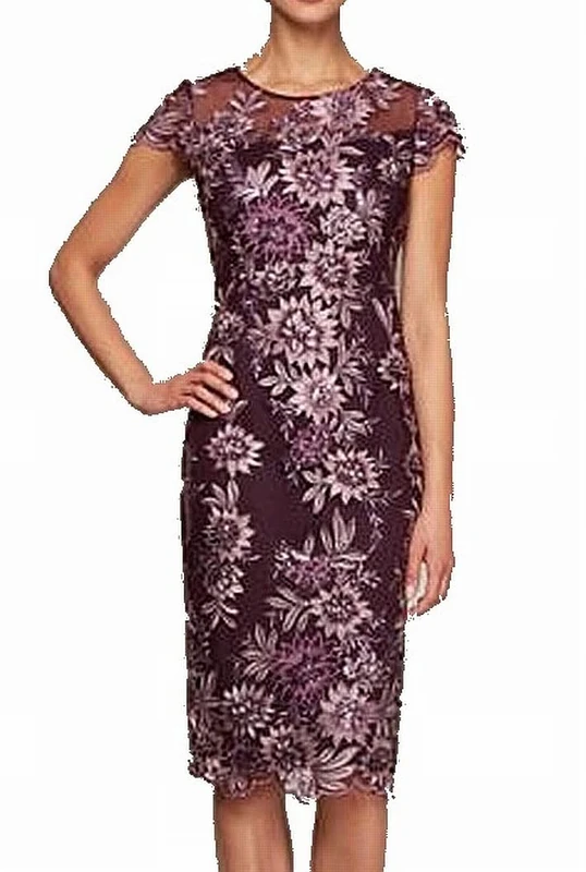 Alex Evenings Women's Floral Embroidered Cocktail Dress - Plum