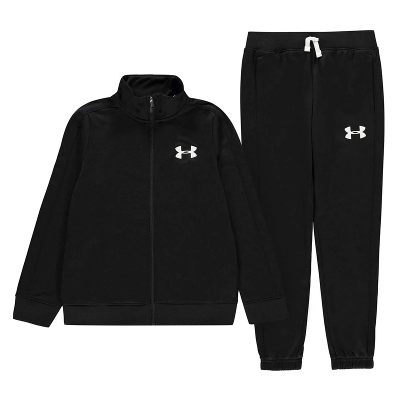 Under Armour Knit Track Suit Warm-up Set, Kids Black, Black / / White (001), YMD