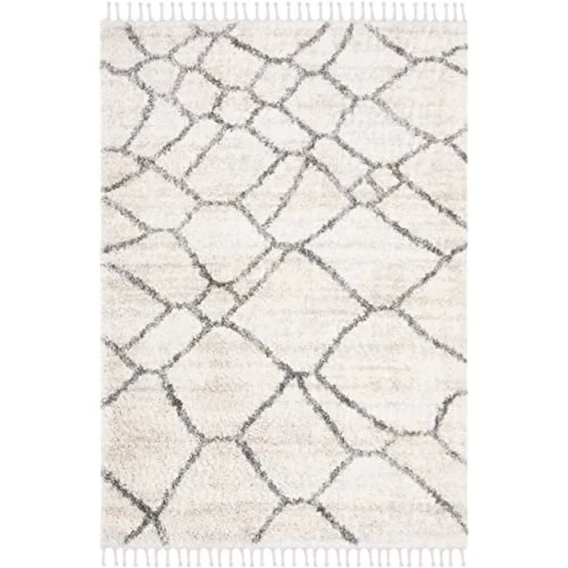 Safavieh Moroccan Shaggy Indoor Woven Rectangle Area Rug, Berber Fringe Shag Collection, BFG629, in Cream / Grey, 183 X 274 cm for Living Room, Bedroom or Any Indoor Space