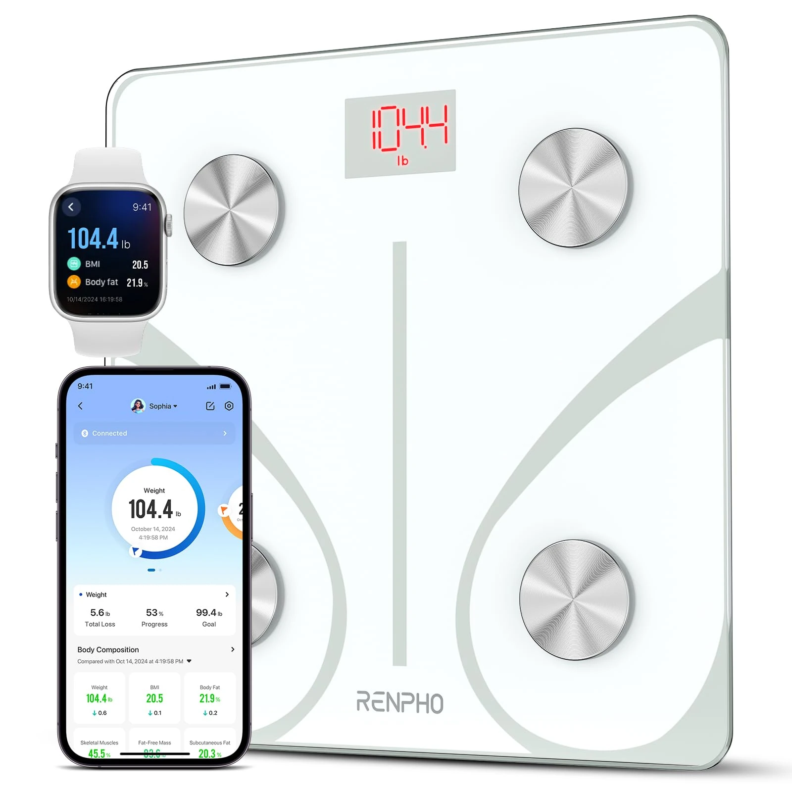 RENPHO Body Fat Scale Bluetooth, Digital Body Weight Bathroom Scales Weighing Scale with Smart BMI Scale, Body Composition Monitors with Smartphone App, White