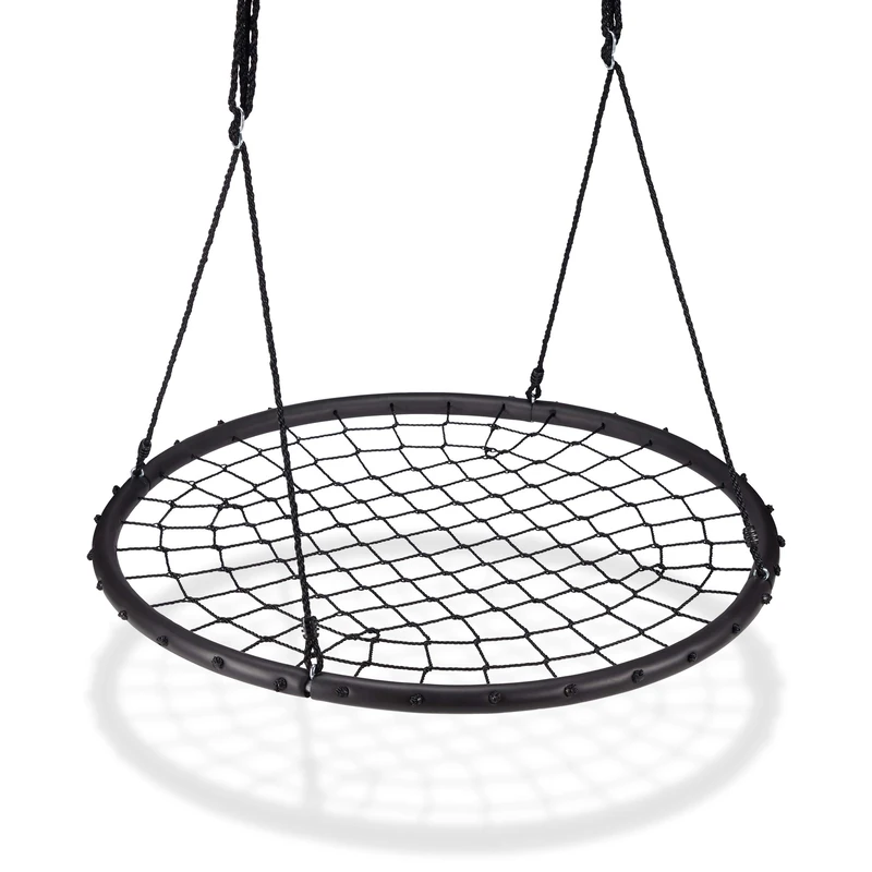 Relaxdays Nest Swing with Net, Ø120cm, Garden Swing for Children & Adults, For up to 150 kg, Adjustable, Black