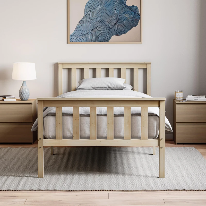 Vida Designs Milan Single Bed, 3ft, Bed Frame, Solid Pine Wood, Headboard, High Foot End Bedroom Furniture, Pine
