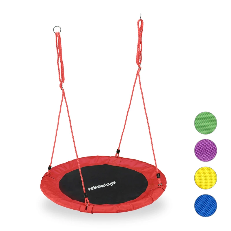 Relaxdays Round Nest Swing for Children & Adults, Adjustable, Ø 90 cm, Spider Web Seat, For up to 100 kg, Red