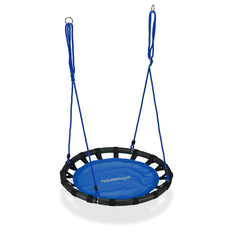Relaxdays Nest Swing, Round Hanging Swing for Children, Height-Adjustable, Ø: 80 cm, For up to 100 kg, Blue