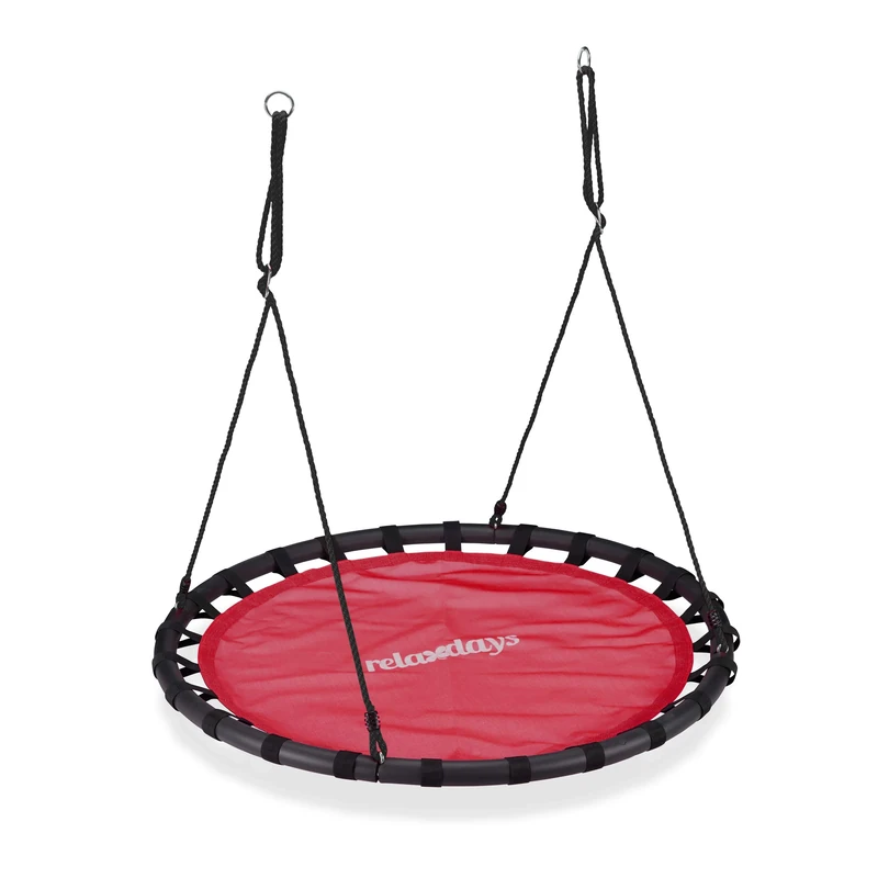 Relaxdays Nest, Round Hanging Swing for Children, Height-Adjustable, Ø: 120 cm, For up to 100 kg, Red, Steel, 150 x 120 x 120 cm