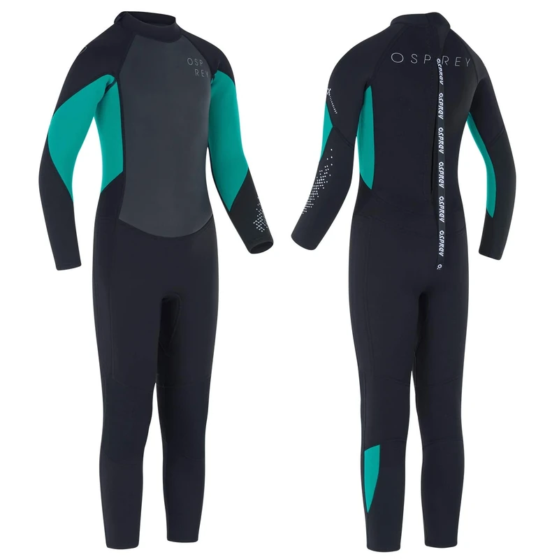 Osprey Girls Full Length 3mm Summer Wetsuit, Kids Neoprene Surfing Bodyboarding Wetsuit, Zero, Teal
