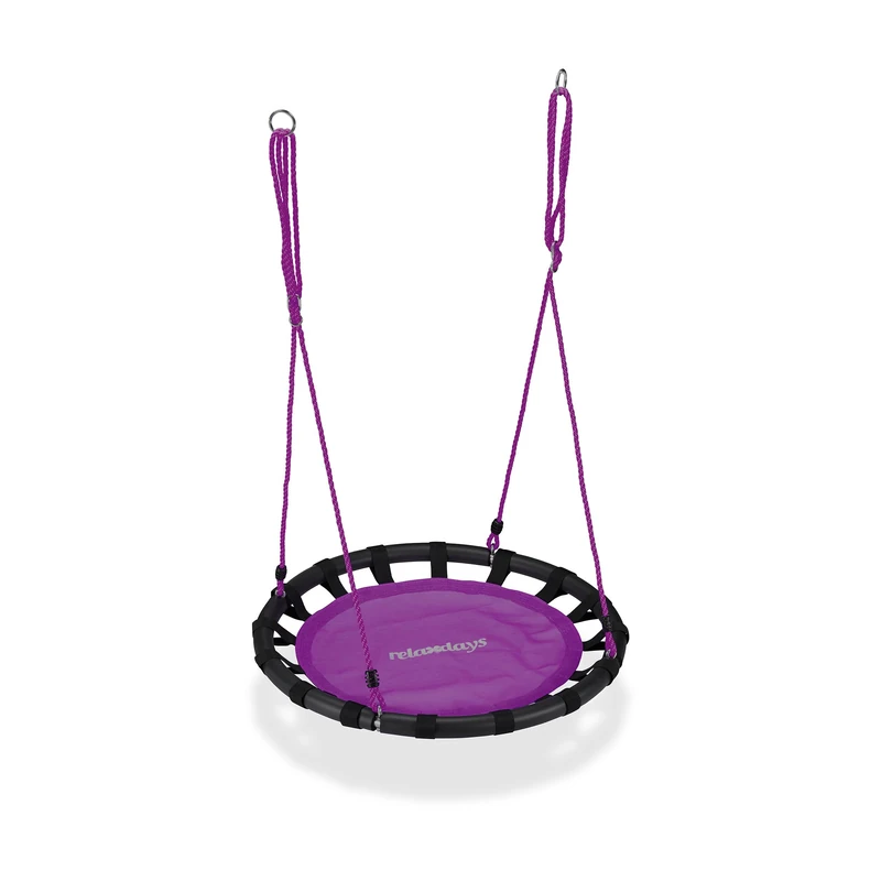 Relaxdays Nest Swing, Round Hanging Swing for Children, Height-Adjustable, Ø: 80 cm, For up to 100 kg, Purple