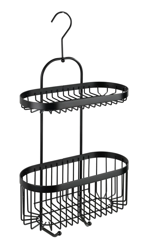 WENKO Classic Plus Black Steel Wall Shelf with Hooks, 35 x 10.5 x 12.5 cm, Black, 26,5 x 47 x 12,5 cm