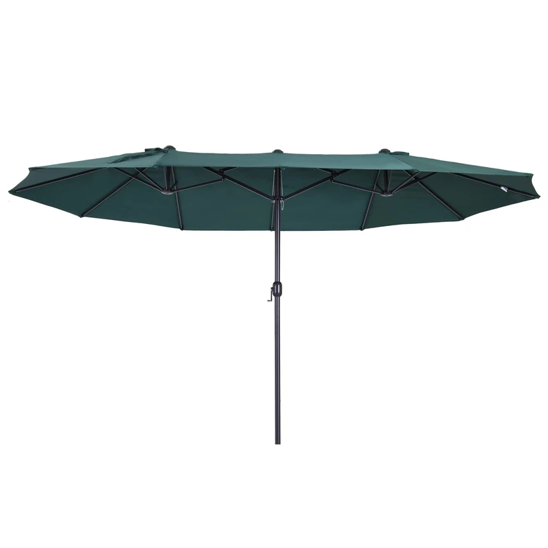 Outsunny 4.6m Large Garden Parasol Double-Sided Sun Umbrella Patio Market Canopy Shade Outdoor Dark Green - NO BASE