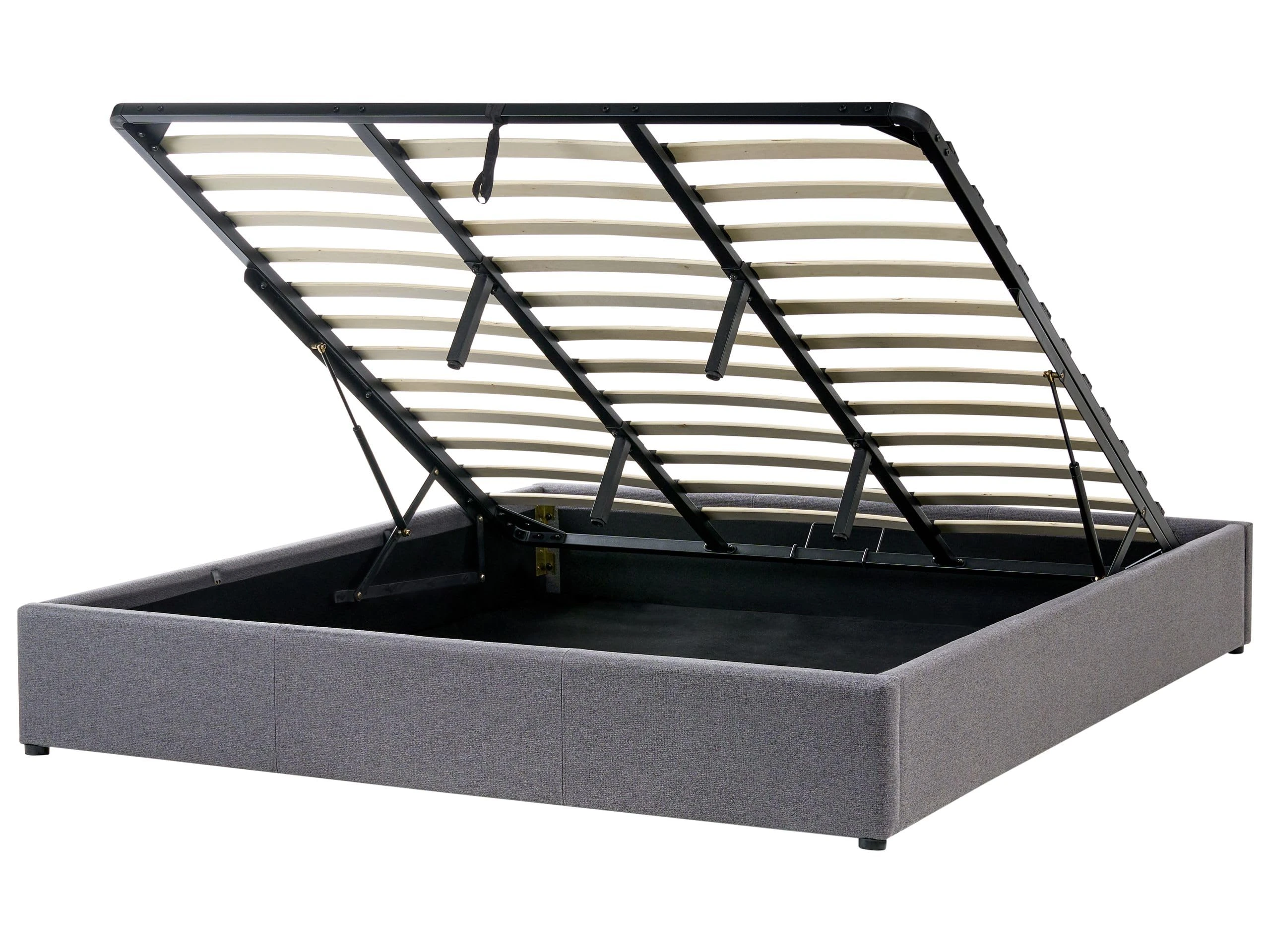 Beliani Modern Fabric EU Super King Size Bed Frame 6ft Linen Storage Grey Dinan