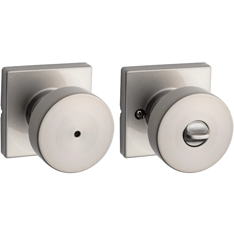 Kwikset Pismo Interior Privacy Door Knob with Lock, Door Handle for Bathroom and Bedroom, Satin Nickel Keyless Turn Lock Doorknob, with Microban Protection