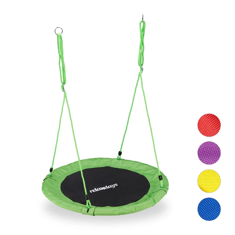 Relaxdays Round Nest Swing for Children & Adults, Adjustable, Ø 90 cm, Spider Web Seat, for up to 100 kg, Green, One Size