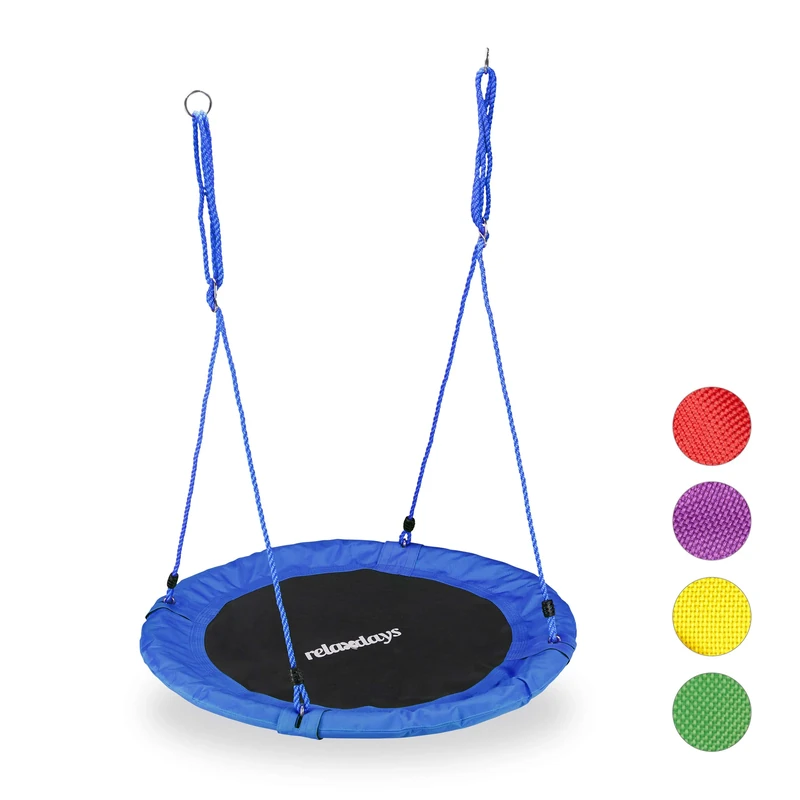 Relaxdays Round Nest Swing for Children & Adults, Adjustable, Ø 90 cm, Spider Web Seat, For up to 100 kg, Blue, Composite, One Size