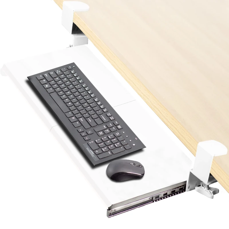 VIVO Clamp-on Computer Keyboard and Mouse Under Desk Mount Slider Tray, 69cm (84 Including Clamps) x 28cm Pull Out Platform Drawer, White, MOUNT-KB05W