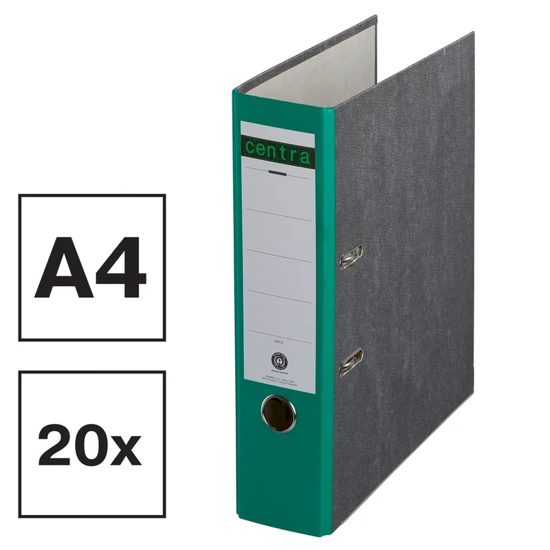 Centra Standard Binder, Cloudy Marble, Pack of 20, Recycled Blue Angel, LGA Certificate, A4, 8 cm Wide, up to 600 Sheets (80 g/m²), Edge Protection, Finger Hole, Green, 220124