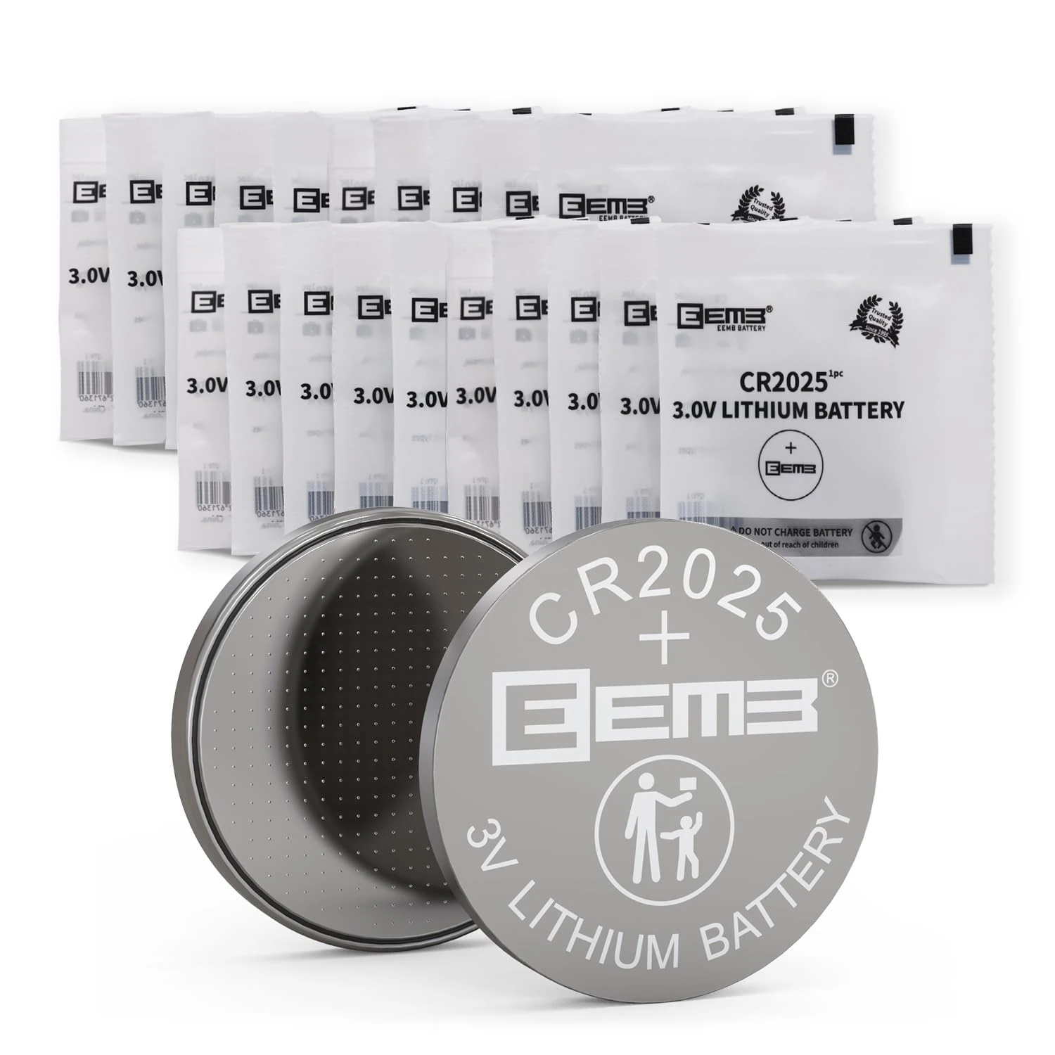 EEMB 20 PACK CR2025 Battery 3V Lithium Battery Button Coin Cell Batteries 2025 Battery for Key FOBs, calculators, Coin counters, Watches, Heart Rate Monitors, Glucose monitors and More
