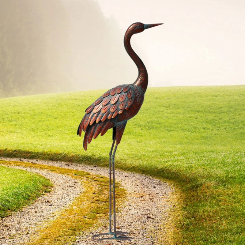 chisheen Outdoor Crane Statues and Sculptures Metal Standing Art Peice for Garden Yard Large Size