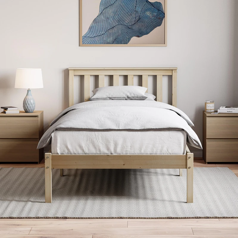 Vida Designs Milan Single Bed, 3ft, Bed Frame, Solid Pine Wood, Headboard, Low Foot End, Bedroom Furniture, Pine