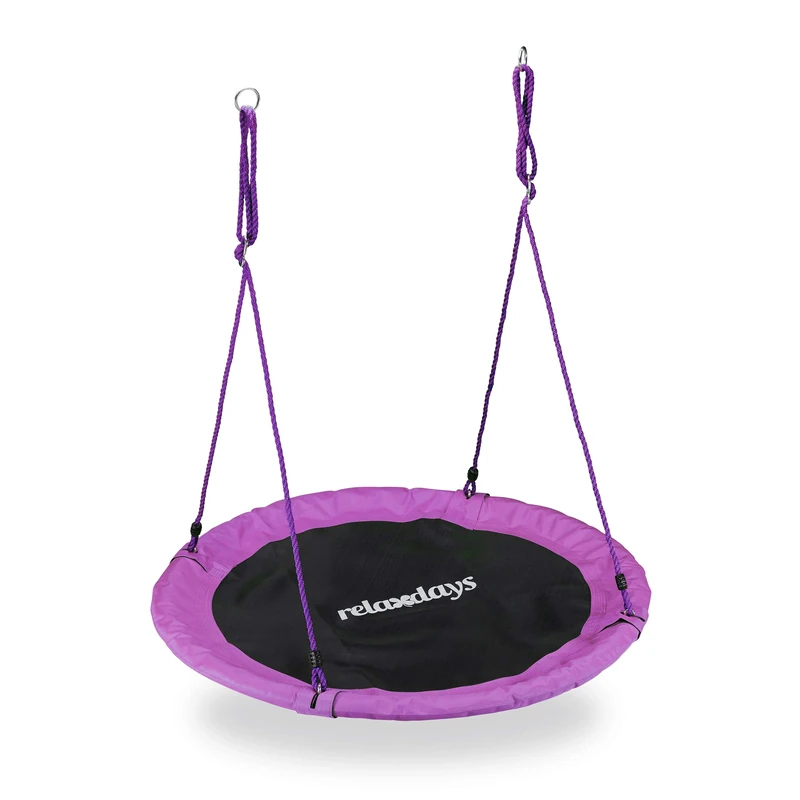 Relaxdays Outdoor Nest Swing for Kids & Adults, Ø 110 cm, For up to 100 kg, Round Swing, Purple