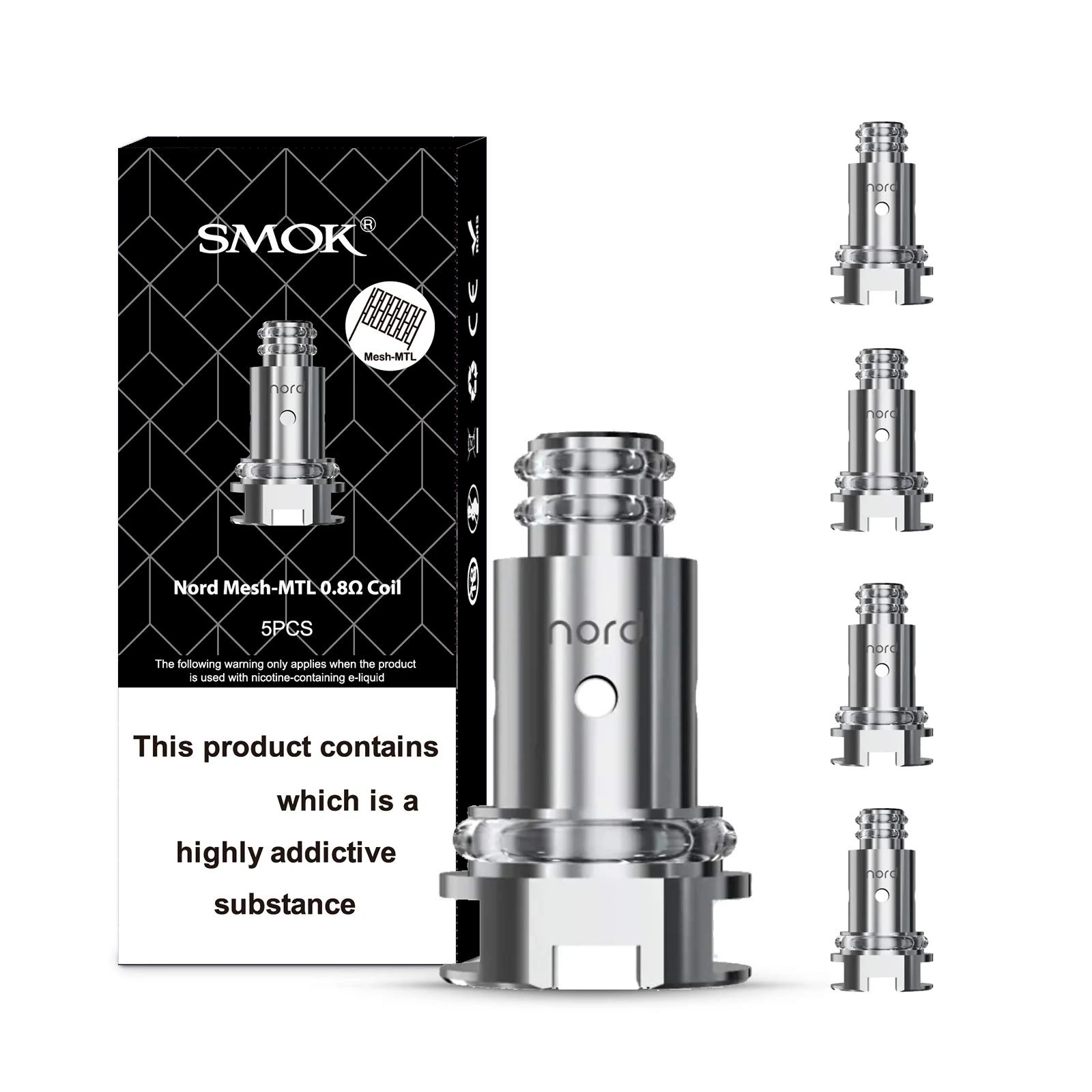 SMOK Nord Replacement Coils, 0.8 Ohm, MTL, Best with Higher VG, Compatible With Priv N19 Kit and Nord PODs Series, SMOK Vaping Coils, Pack of 5, No Nicotine