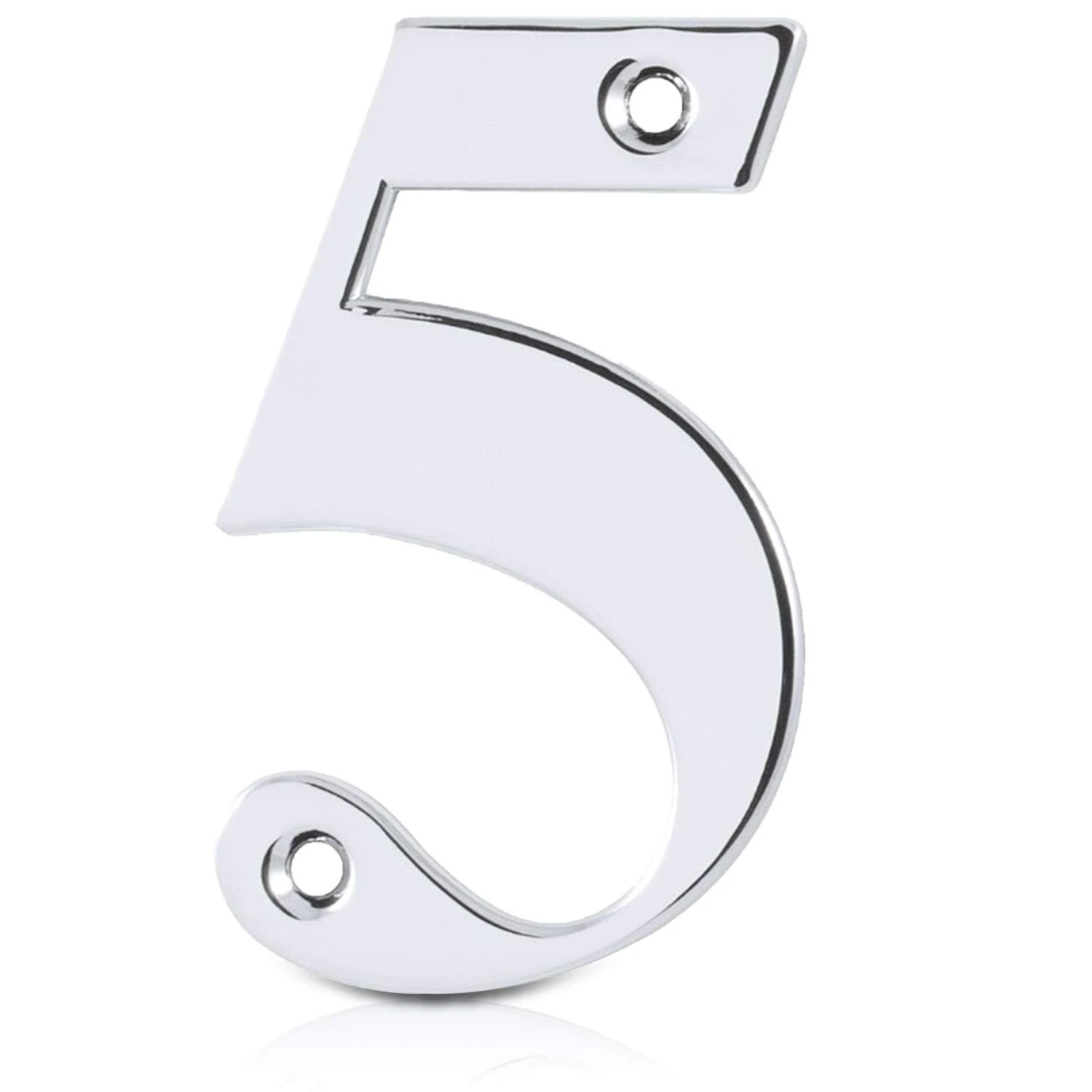 XFORT Polished Chrome Front Door Number 5, House Number Suitable for All Door Types including Wooden, uPVC, and Composite.