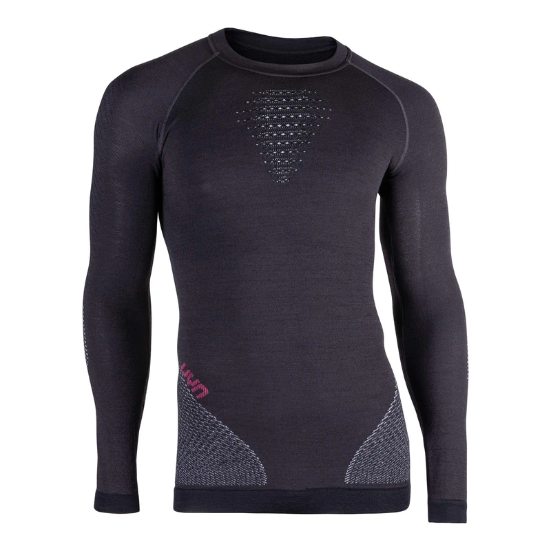 UYN Men's FUSYON UW LG_SL. T-Shirt, Caviar/Beige/Bordeaux, Small/Medium