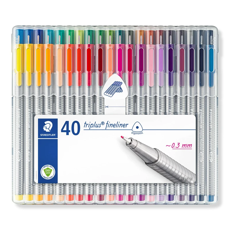 Staedtler triplus fineliner pen, ergonomic triangular shape, made in Germany, set with 40 brilliant colours, line width 0.3 mm, 334 SB40