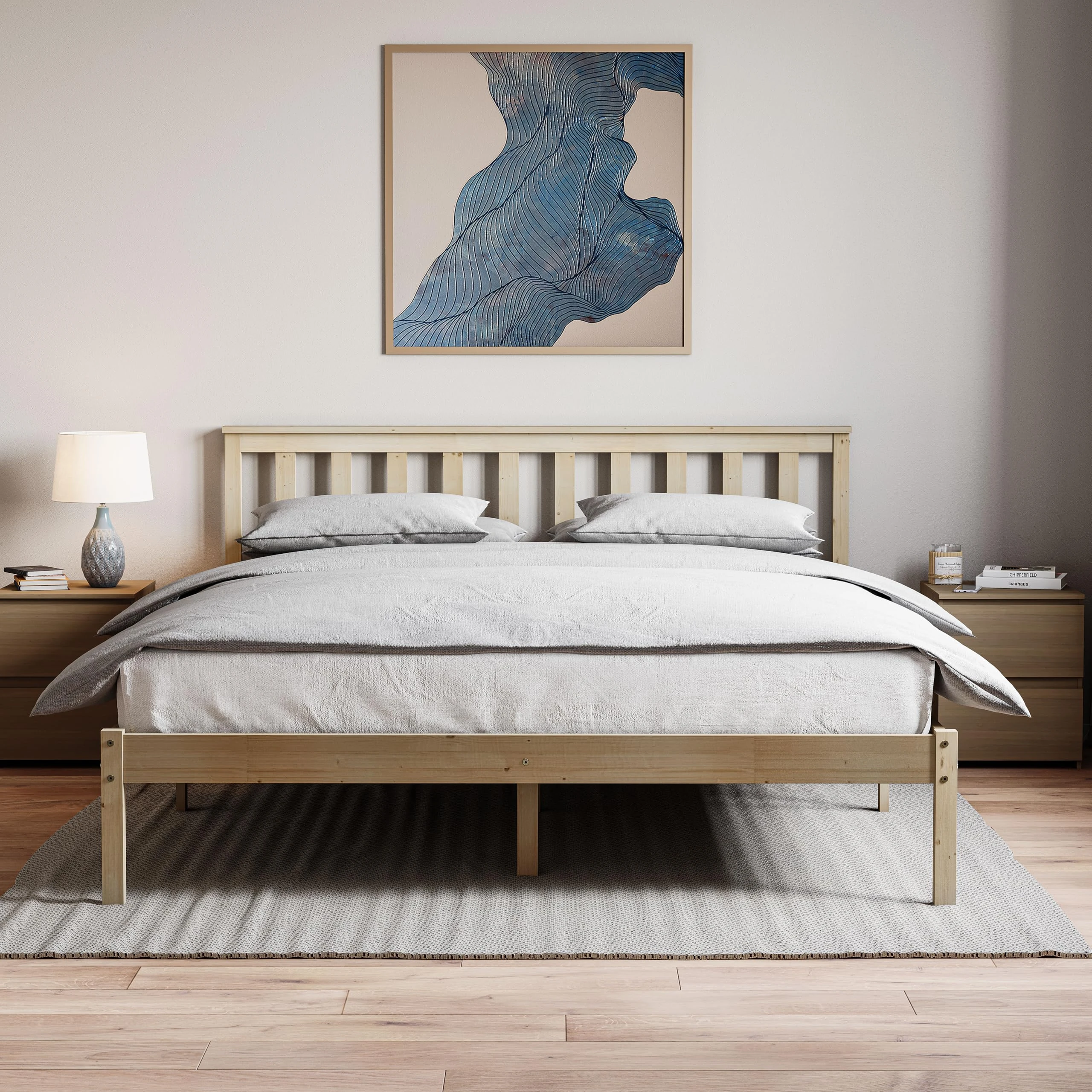 Vida Designs Milan King Size Bed, 5ft, Bed Frame, Solid Pine Wood, Headboard, Low Foot End, Bedroom Furniture, Pine