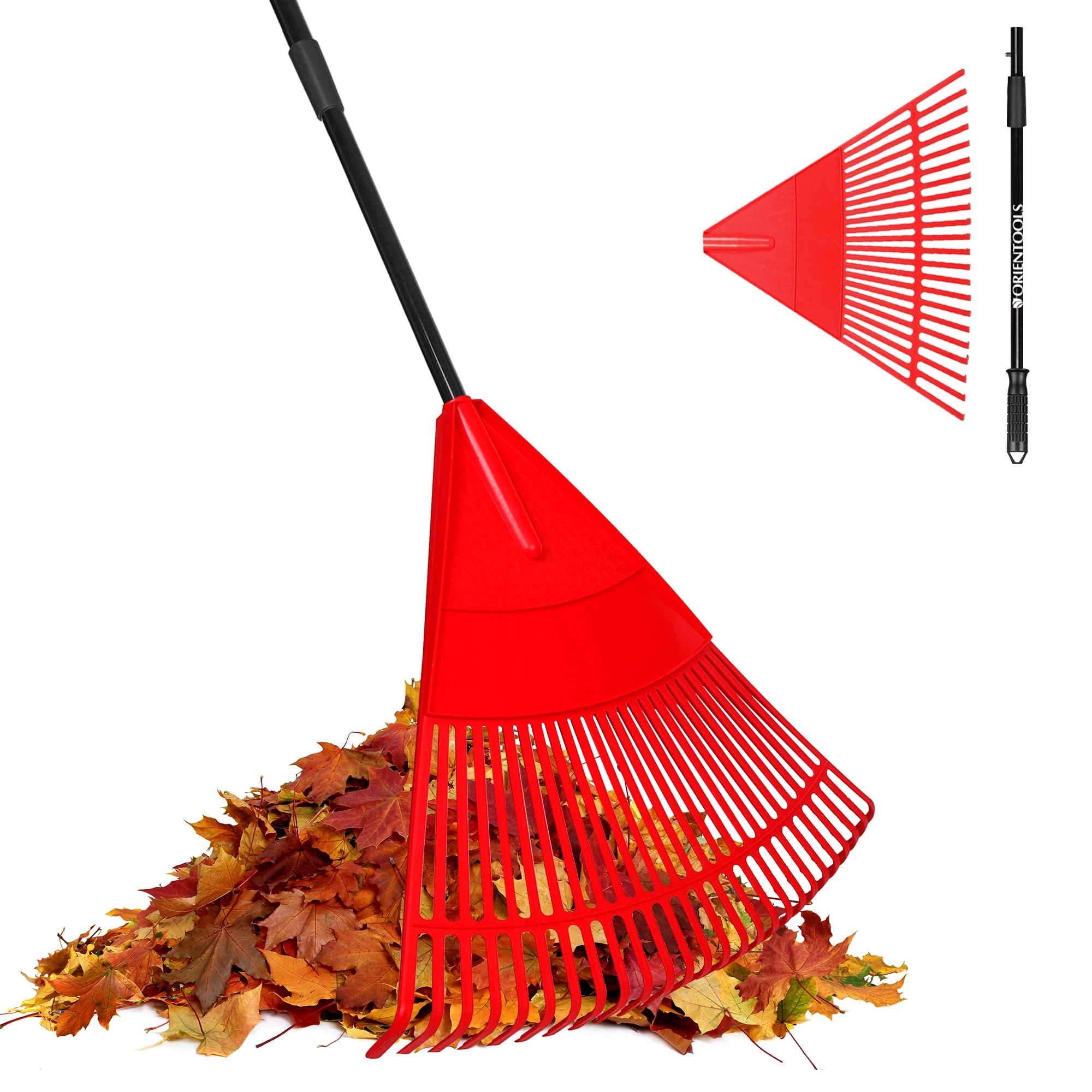 ORIENTOOLS Garden Leaf Rake, Garden Rakes for Lawns Leaves with Adjustable Handle 107-153 cm, 22 Strong Tines Plastic Head Shrub Rake, Yard Garden Rake for Lawns, Grass, Flower Beds Leaves Cleaning