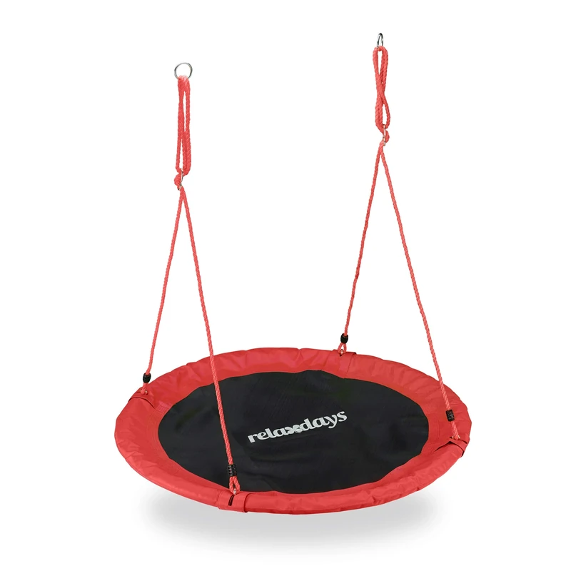 Relaxdays Outdoor Nest Swing for Kids & Adults, Ø 110 cm, For up to 100 kg, Round Swing, Red