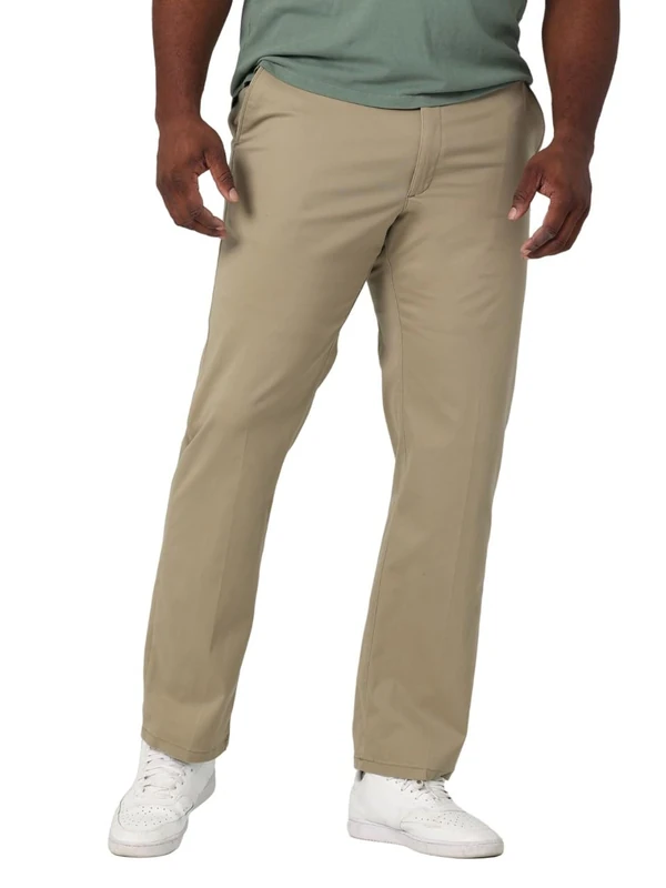 Lee Men's Big & Tall Extreme Motion Flat Front Regular Straight Pant, Original Khaki, 44W x 28L